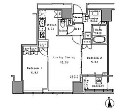 JR山手線 浜松町駅 徒歩5分の賃貸マンション 18階2LDKの間取り