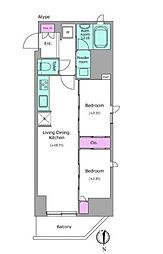 東京メトロ日比谷線 仲御徒町駅 徒歩4分の賃貸マンション 7階2LDKの間取り