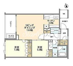 東京メトロ日比谷線 広尾駅 徒歩12分の賃貸マンション 4階2LDKの間取り
