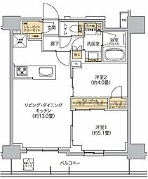 東京メトロ日比谷線 六本木駅 徒歩9分の賃貸マンション 9階2LDKの間取り