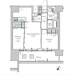 JR京浜東北・根岸線 田町駅 徒歩7分の賃貸マンション 14階2LDKの間取り