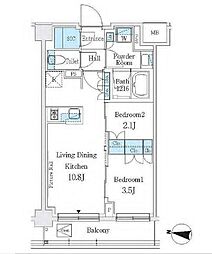 JR横須賀線 西大井駅 徒歩7分の賃貸マンション 4階2LDKの間取り