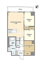 東京メトロ東西線 西葛西駅 徒歩12分の賃貸マンション 3階2SLDKの間取り