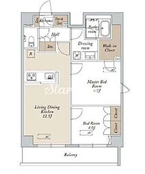 都電荒川線 熊野前駅 徒歩4分の賃貸マンション 4階2LDKの間取り