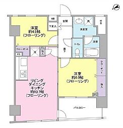 東京メトロ日比谷線 茅場町駅 徒歩4分の賃貸マンション 12階2LDKの間取り