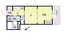 東京メトロ丸ノ内線 後楽園駅 徒歩12分の賃貸マンション 2階1DKの間取り