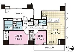東京メトロ南北線 麻布十番駅 徒歩7分の賃貸マンション 10階2LDKの間取り
