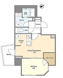 都営三田線 三田駅 徒歩5分の賃貸マンション 2階1LDKの間取り