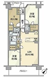プラウドシティ越中島アクアテラス 2SLDKの間取図画像