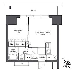 東京ポートシティ竹芝レジデンスタワー 1LDKの間取図画像