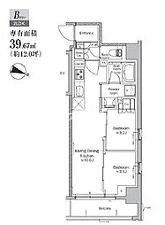 プラウドフラット三越前イースト 2LDKの間取図画像