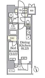 PRIMEGARDEN銀座八丁堀 1DKの間取図画像