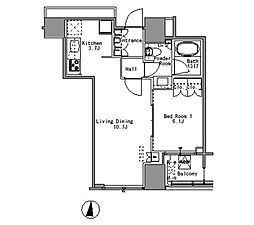 ホワイトタワー浜松町 1LDKの間取図画像