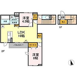 JR指宿枕崎線 谷山駅 鹿児島交通　南高校前下車 徒歩10分の賃貸アパート 2階2LDKの間取り