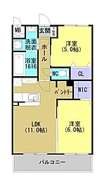 JR鹿児島本線 川内駅 徒歩19分の賃貸マンション 3階2LDKの間取り