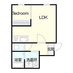 バス 稲荷町下車 徒歩5分の賃貸マンション 2階1LDKの間取り