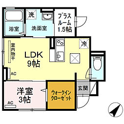ネフリ上塩屋 1LDKの間取図画像