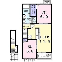 シンフォニー川内A 2LDKの間取図画像