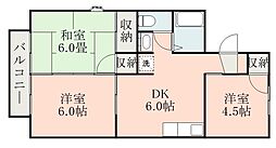 セジュール池端B棟 3DKの間取図画像