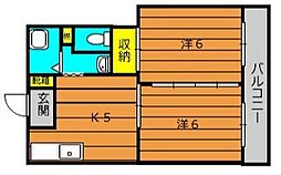 永秀ハイツ3 2Kの間取図画像