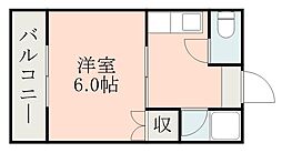ホワイトキャッスル壱番館 1Kの間取図画像