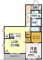 フェリシア東郡元 1LDKの間取図画像