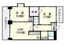 ワンハート伊敷 2LDKの間取図画像