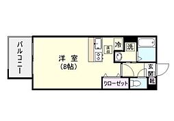 鹿児島市電1系統 荒田八幡駅 徒歩2分の賃貸マンション 1階ワンルームの間取り