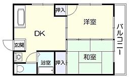 シャルルコーポ紫原 2DKの間取図画像
