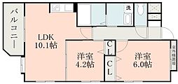 クラージュ田上 2LDKの間取図画像