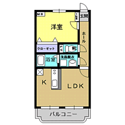 マーブルハイツ坂元B 1LDKの間取図画像