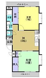 アインドルックYANAGIDA 2DKの間取図画像