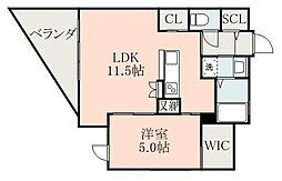 イーストテラス下荒田 1LDKの間取図画像