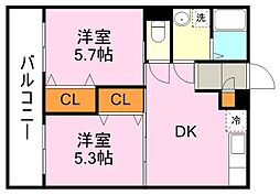 U&D桜ヶ丘 2DKの間取図画像
