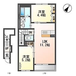 グランピュアアミノ 2LDKの間取図画像