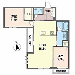 鹿児島市武1丁目マンション 2LDKの間取図画像