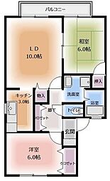 ハイカムールKA棟 2LDKの間取図画像