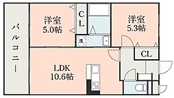 オーラルバレー坂之上 2LDKの間取図画像