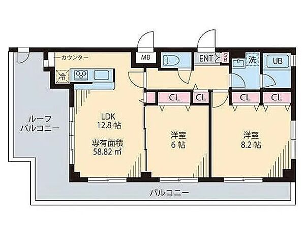 神奈川県川崎市中原区市ノ坪(賃貸マンション2LDK・5階・58.82㎡)の写真 その2