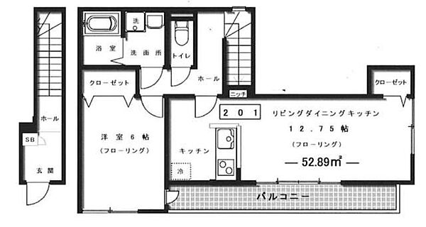 神奈川県川崎市中原区上丸子八幡町(賃貸アパート1LDK・2階・52.89㎡)の写真 その2