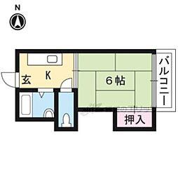 クレジール牧野B棟 1Kの間取図画像