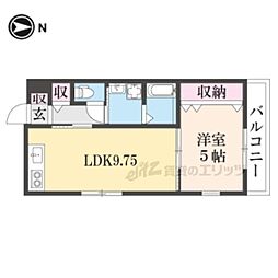 グランシャリオ招提III 2階1LDKの間取り