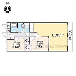 ウエストサイド楠葉 2LDKの間取図画像