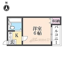 サンシャイン香里P-2 1Kの間取図画像