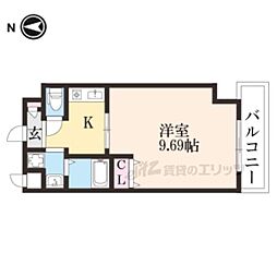 プラリア牧野阪 1Kの間取図画像