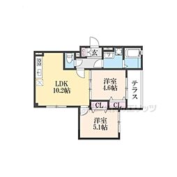 クリオーレ藤阪東町 2LDKの間取図画像