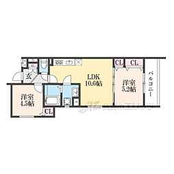 クリオーレ藤阪東町 2LDKの間取図画像