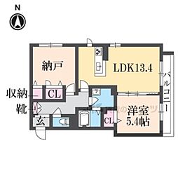 パークハイツくずは埜 1LDKの間取図画像