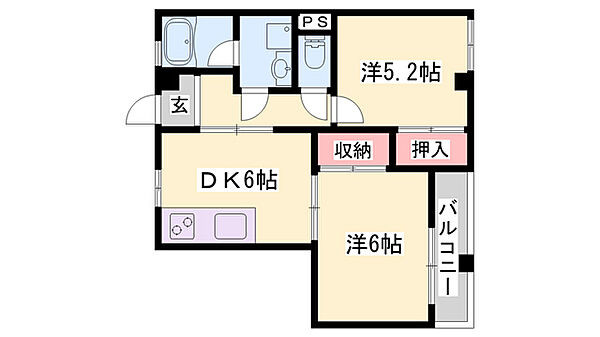 兵庫県高砂市阿弥陀1丁目(賃貸マンション2DK・2階・40.08㎡)の写真 その2