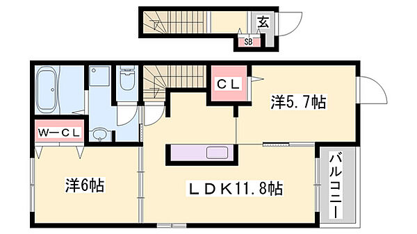 カーサ セレーナB ｜兵庫県三木市加佐(賃貸アパート2LDK・2階・56.68㎡)の写真 その2